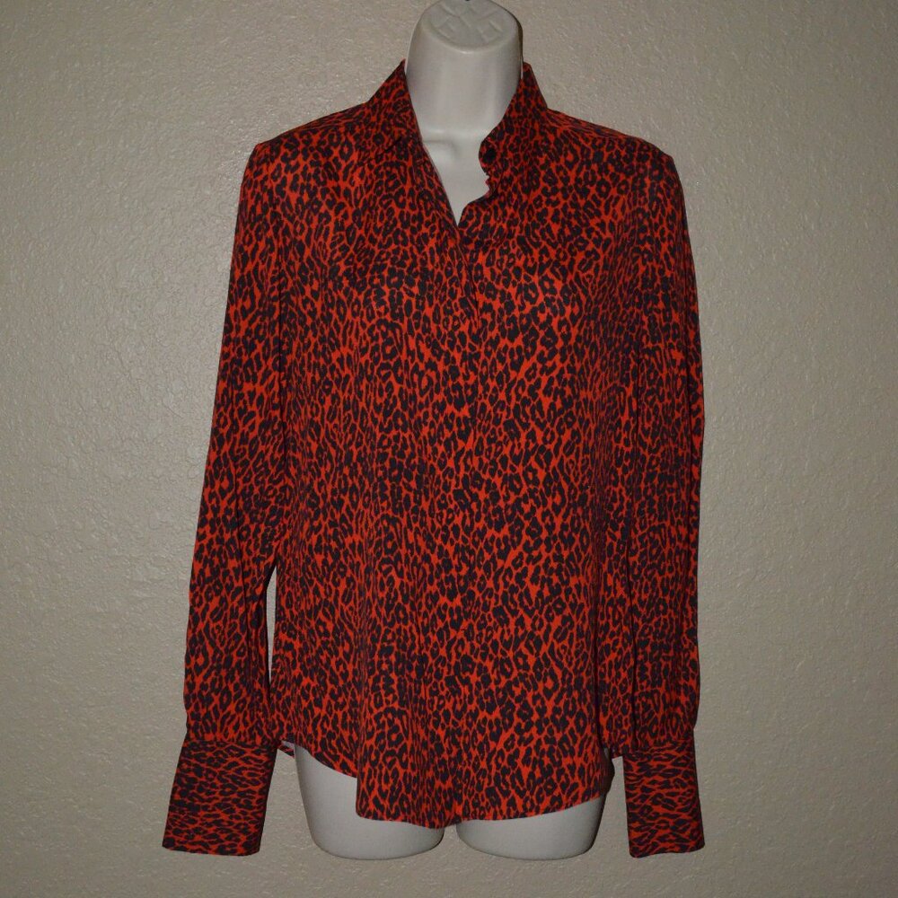 Sz 36 2 Barbara Bui Orange Black Animal Print Long Sleeve Blouse